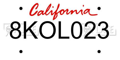 8KOL023 California License Plate