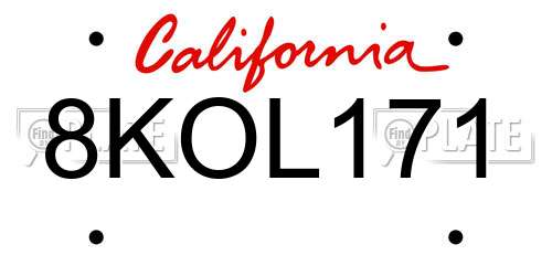 8KOL171 California License Plate