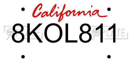 8KOL811 California License Plate