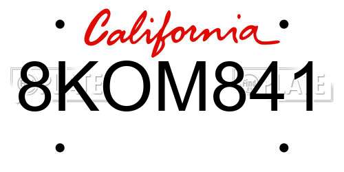 8KOM841 California License Plate