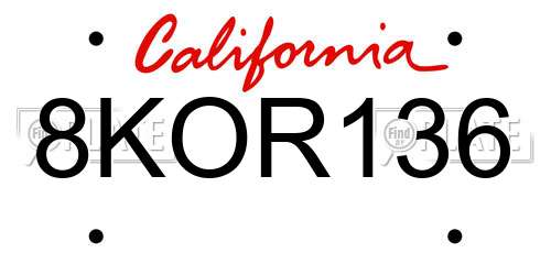 8KOR136 California License Plate