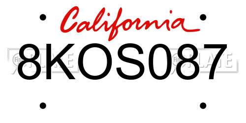 8KOS087 California License Plate