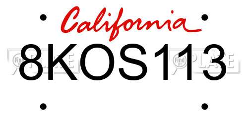 8KOS113 California License Plate