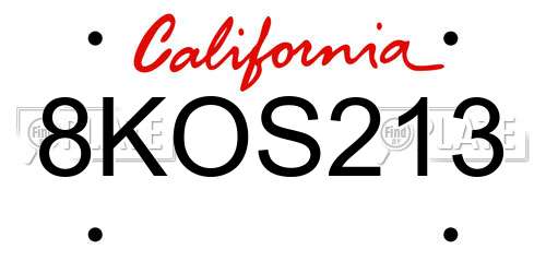 8KOS213 California License Plate