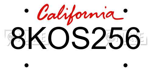 8KOS256 California License Plate