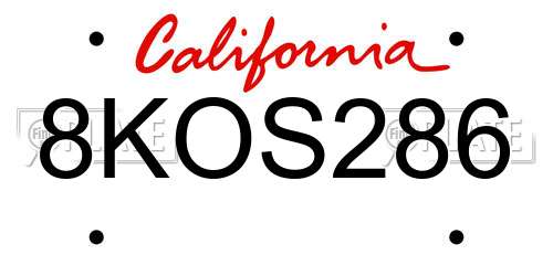 8KOS286 California License Plate