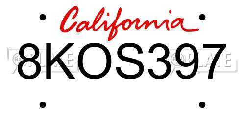 8KOS397 California License Plate
