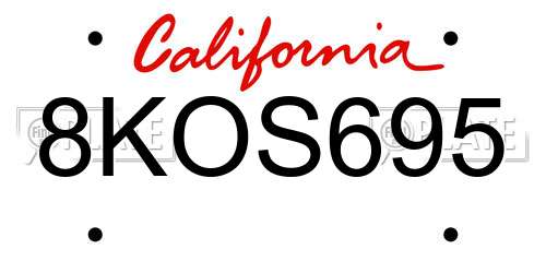 8KOS695 California License Plate