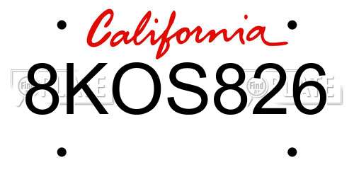 8KOS826 California License Plate