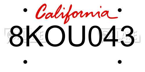 8KOU043 California License Plate