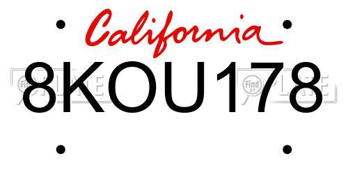 8KOU178 California License Plate