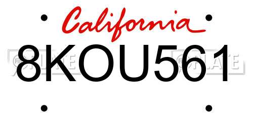 8KOU561 California License Plate
