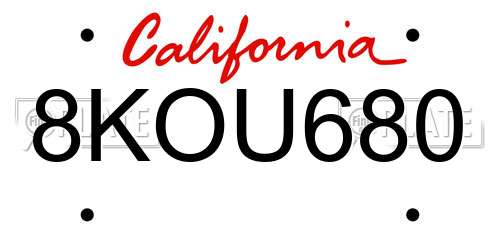 8KOU680 California License Plate