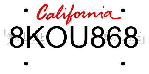 8KOU868 California License Plate