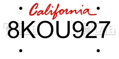8KOU927 California License Plate