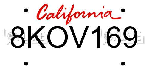 8KOV169 California License Plate