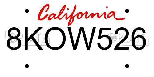 8KOW526 California License Plate