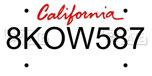8KOW587 California License Plate