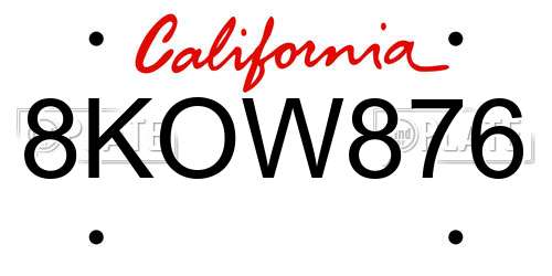 8KOW876 California License Plate