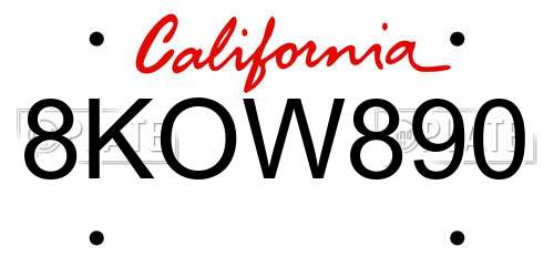 8KOW890 California License Plate