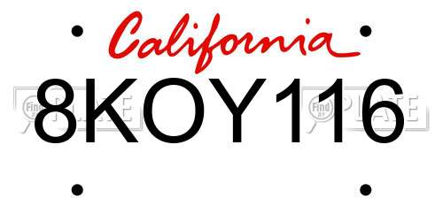 8KOY116 California License Plate