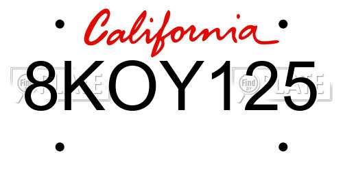 8KOY125 California License Plate
