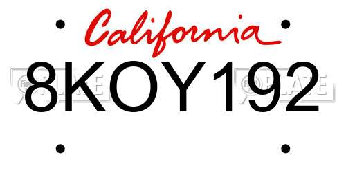 8KOY192 California License Plate