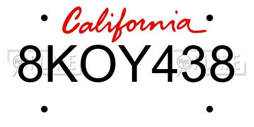 8KOY438 California License Plate