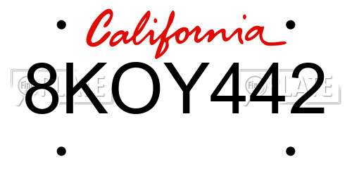 8KOY442 California License Plate