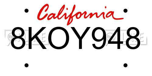 8KOY948 California License Plate