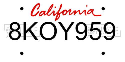 8KOY959 California License Plate