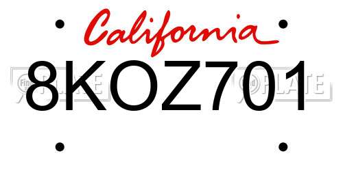 8KOZ701 California License Plate