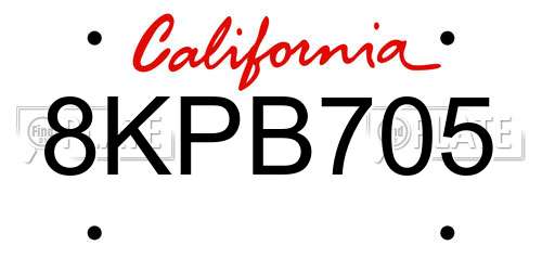 8KPB705 California License Plate