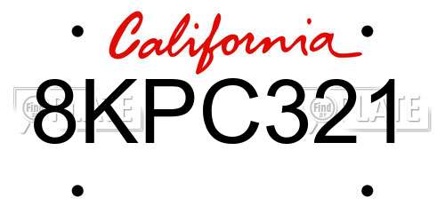 8KPC321 California License Plate
