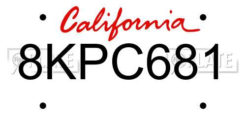 8KPC681 California License Plate