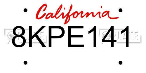 8KPE141 California License Plate