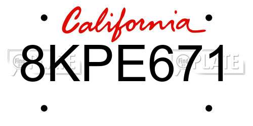 8KPE671 California License Plate