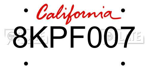 8KPF007 California License Plate