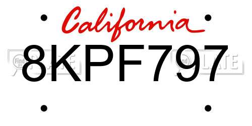 8KPF797 California License Plate