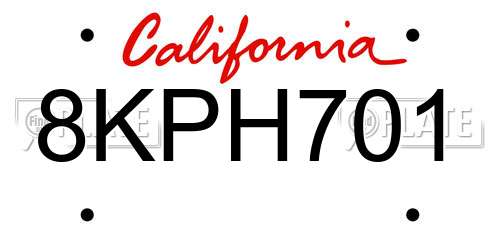 8KPH701 California License Plate