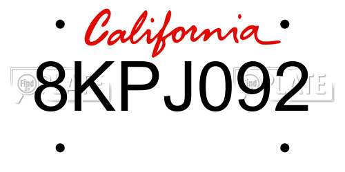 8KPJ092 California License Plate