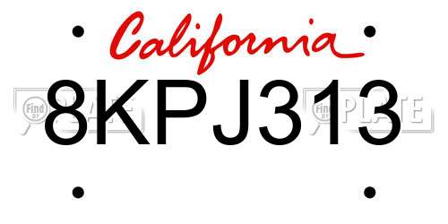 8KPJ313 California License Plate