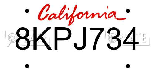 8KPJ734 California License Plate