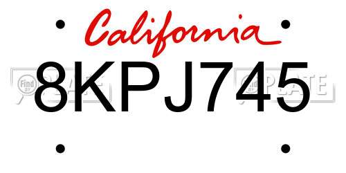 8KPJ745 California License Plate