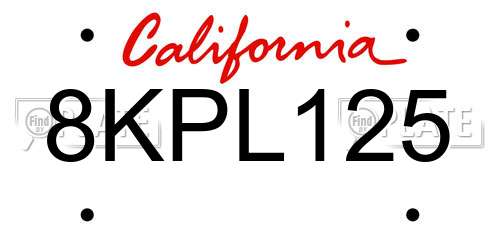 8KPL125 California License Plate