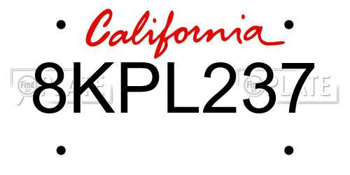 8KPL237 California License Plate