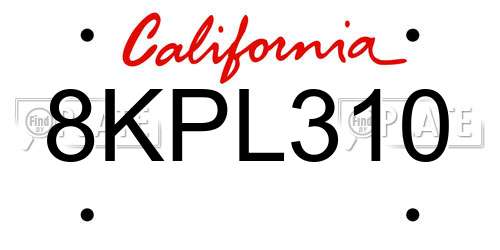 8KPL310 California License Plate