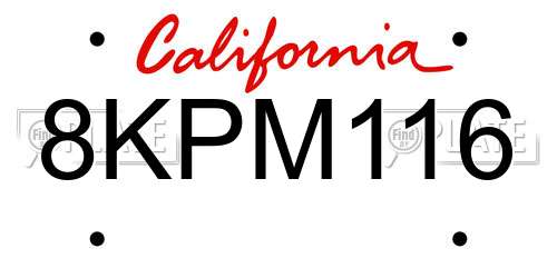 8KPM116 California License Plate