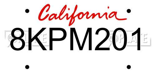8KPM201 California License Plate