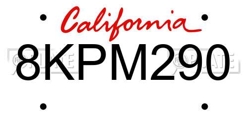8KPM290 California License Plate